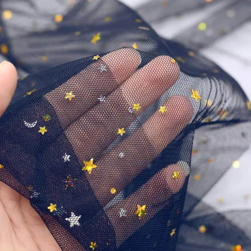 Miniatura 2 de Rollos de tela de tul azul claro con purpurina de 59 pulgadas x 3 yardas, estrella dorada y lentejuelas de tul para faldas tutú, costura, decoración