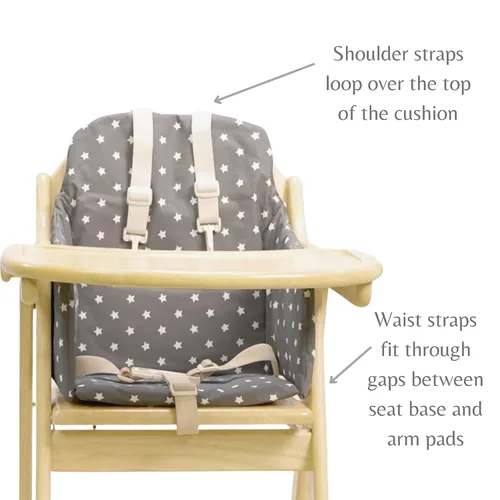Miniatura 4 de Messy Me Cojín para silla alta para sillas altas de madera, almohadilla de asiento fácil de instalar, funda de cojín de bebé completamente limpia