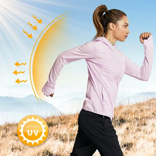 Miniatura 2 de Libin sudadera con capucha para mujer con cremallera completa UPF 50 capucha con protección solar de manga larga para senderismo para exteriores