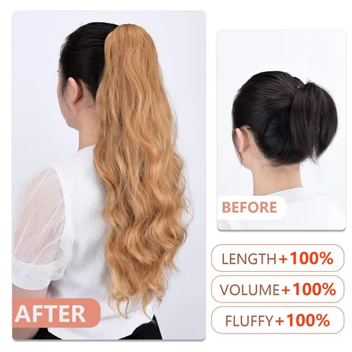 Miniatura 58 de Extensiones de cola de caballo de cabello rubio, extensiones de cola de caballo para mujer, pinza de extensiones de cabello rizado de 12 pulgadas