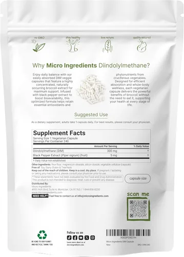 Miniatura 2 de Suplemento activo DIM, DIM 300 mg, 240 cápsulas vegetales (suministro de 8 meses), fórmula 2 en 1, metabolismo de estrógeno, suplemento de extracto
