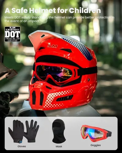 Miniatura 2 de ILM Cascos de Motocicleta Todoterreno Juveniles Casco ATV para Niños Motocross BMX Todoterreno con Gafas Guantes Máscara DOT Modelo MT601Y