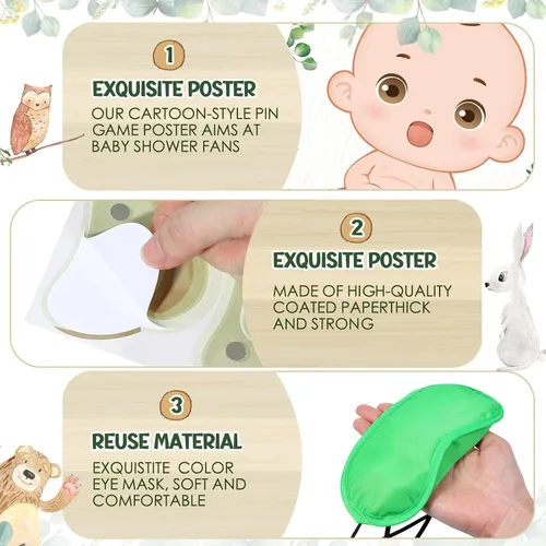 Miniatura 4 de Juego Faccito Pon el Chupete para Baby Shower Juego de Decoración para Baby Shower Incluye Póster Grande 24 Adhesivos de Chupete Juego con Venda