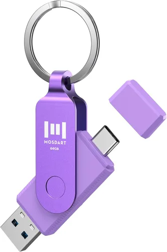 Miniatura 18 de MOSDART ExFAT - Memoria USB C 3.2 de 64 GB de velocidad rápida C y A, memoria USB C 3.2 con bucle para llavero, para iPhone 15, 16, 17, teléfono