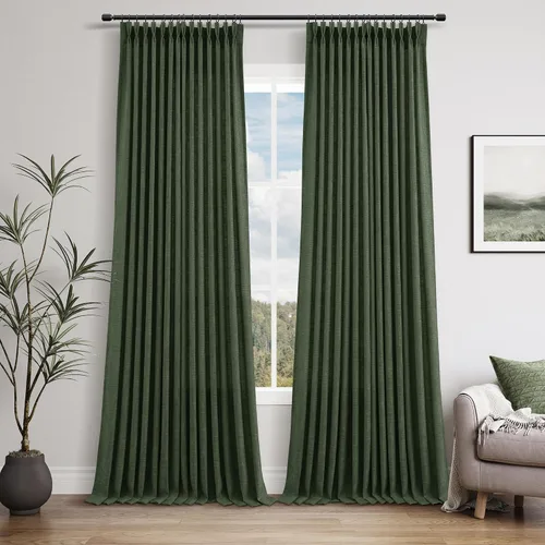 Miniatura 50 de Juego de 2 paneles de cortinas de ventana de cocina beige de 24 pulgadas de largo, con textura de lino, plisadas, filtrantes de luz, semi pequeñas