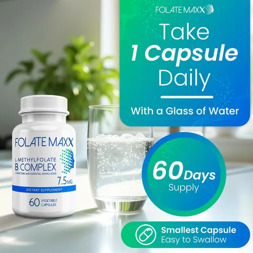 Miniatura 7 de L Metilfolato 7.5 mg con complejo activo de vitamina B – 60 cápsulas – 5-MTHF de alta potencia con mezcla B6 y suplemento de metilo B12 – 3 en 1