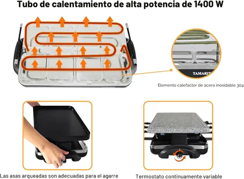 Miniatura 3 de TAMARIT Raclette - Parrilla de mesa portátil 3 en 1, barbacoa coreana, parrilla eléctrica para interiores con placa reversible antiadherente