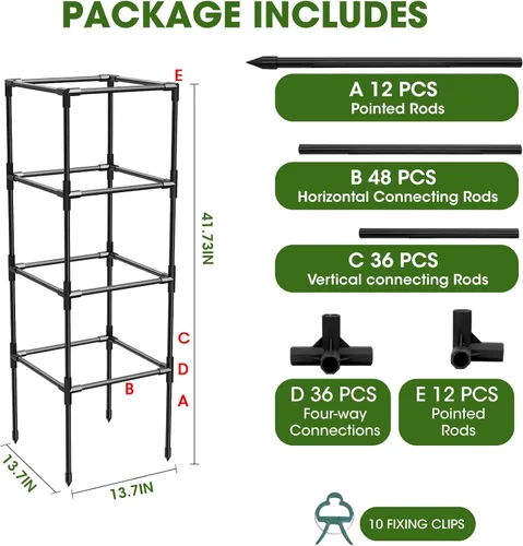 Miniatura 7 de Paquete de 3 jaulas de tomate, estacas cuadradas para plantas de tomate, jaulas de soporte para jardín, escalada, verduras, flores, frutas, extra