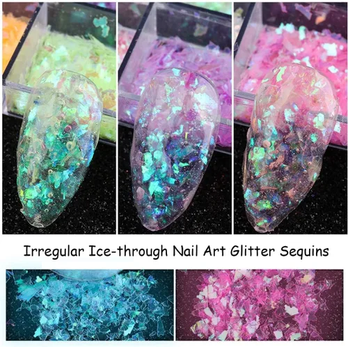 Miniatura 6 de 12 rejillas de lentejuelas de uñas con purpurina, lentejuelas de uñas de acrílico 3D holográficas, copos de uñas de sirena irregulares, lentejuelas