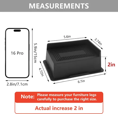 Miniatura 2 de Paquete de 4 elevadores de cama de 2 pulgadas, elevadores de muebles de gran tamaño resistentes, elevadores de cama extra anchos para mesa, sofá