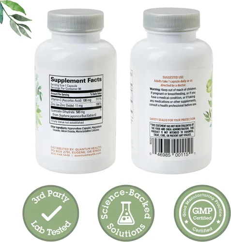 Miniatura 2 de Quantum Health Quercetin+ 500mg Potente suplemento de apoyo inmunológico con zinc 11 mg y vitamina C 100 mg – Complejo de refuerzo de inmunidad