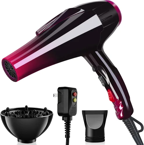 Secador de pelo iónico con motor de 3500 W, 3 ajustes de calor/2 velocidades, 2 boquillas, 1 difusor para uso profesional en el salón de belleza,