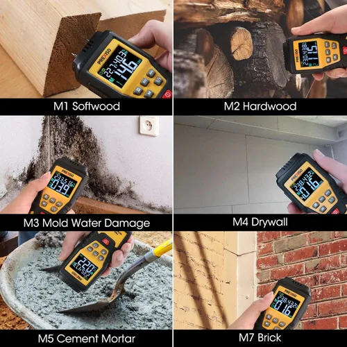 Miniatura 5 de PREXISO Medidor de Humedad de Madera - Medidor de Humedad Digital 7 en 1 para Leña, Carpintería, Paredes, Hogar, Yeso, Papel, Piso - Lector