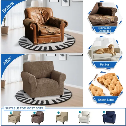 Miniatura 6 de MAXIJIN Funda impermeable para sillón de sala de estar, 1 pieza elástica con brazos, protector de muebles lavable para perros y mascotas (S, café)