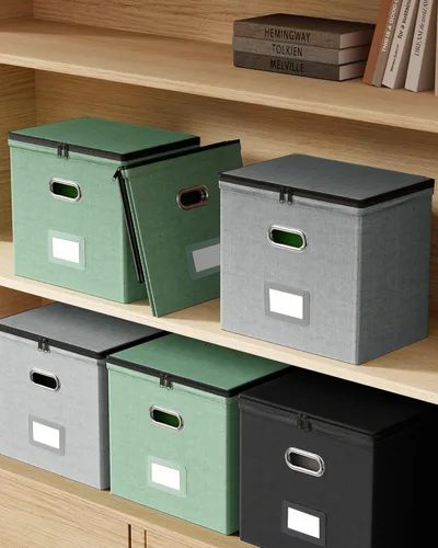 Miniatura 6 de Oterri Paquete de 2 cajas organizadoras de archivos con tapas, caja de archivos con bolsillos de malla, caja organizadora de documentos para Verde