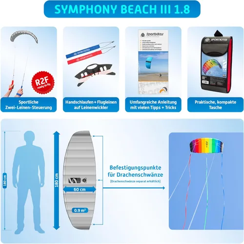 Miniatura 2 de HQ Symphony Beach III 1.8 Stunt Kite, cometa deportiva de doble línea de aluminio