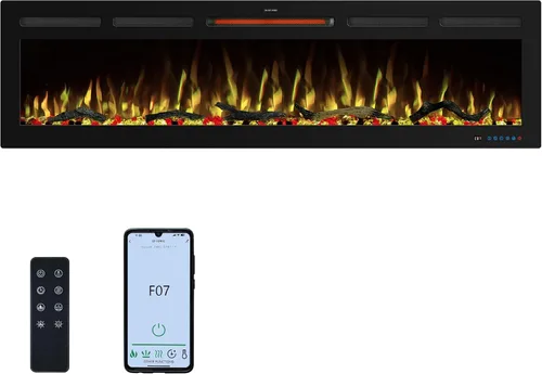 Miniatura 13 de Insertos de chimenea eléctrica WiFi de 33 pulgadas, calentador de chimenea empotrado y montado en la pared con color de llama ajustable y brillo