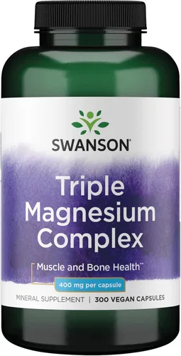 Swanson Complejo Triple de Magnesio - Suplemento de Magnesio para el Cerebro, Energía, Huesos, Estrés, Músculos y Apoyo del Sueño* - Contiene