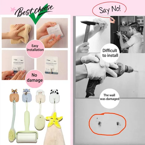 Miniatura 7 de Ganchos de pared adhesivos resistentes para colgar, paquete de 20 ganchos autoadhesivos de 30 libras (máximo), ganchos impermeables de acero