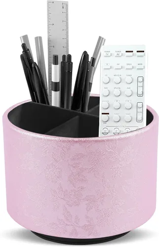 Miniatura 20 de lizimandu Organizador Redondo de Cuero para Suministros de Arte, Soporte para Control Remoto, Rotación de 360 Grados, Soporte Multifuncional