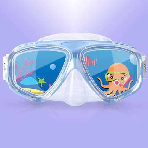Miniatura 9 de Máscara de natación para niños, máscara panorámica de buceo infantil de 180° antivaho con cubierta nasal para nadar, bucear, esnórquel para niños