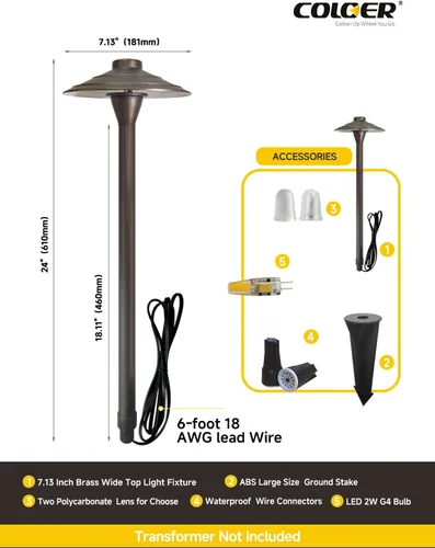 Miniatura 4 de COLOER - Iluminación de bajo voltaje para pasarela de latón para exteriores con acabado en bronce, paquete de 1 unidad con bombilla LED G4, 9-17V