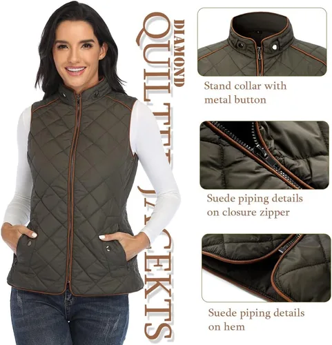 Miniatura 2 de Dilgul Chaleco acolchado para mujer, cuello alto, ligero, con cremallera, con bolsillos