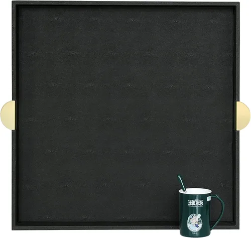 Miniatura 10 de HofferRuffer Bandeja Decorativa de Servir de Cuero Sintético, Elegante Bandeja Otomana para Mesa de Café, Desayuno, Bebidas, Bandeja para Servir