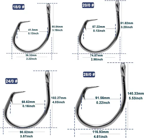 Miniatura 4 de Anzuelos Circulares para Agua Salada, Anzuelos de Pesca en Línea 5X Fuertes para Bagre 25pcs, Negro/Acero de Alto Carbono/Sin Desplazamiento/Ojo