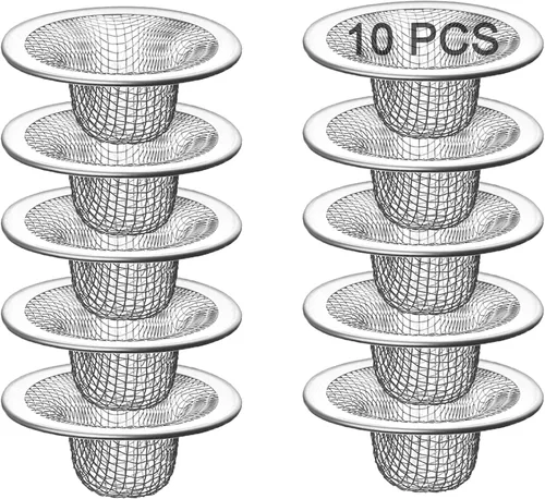 10 unidades de rejillas de drenaje de malla para fregadero, colador de pelo, cesta de 5.39 cm de acero inoxidable, filtro de trampa, pantalla de