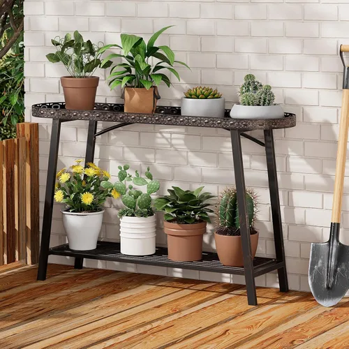 Miniatura 8 de Soporte para Plantas de Exterior Interior de 2 Niveles de Metal, Soporte para Plantas Desmontable de Servicio Pesado, Estante Alto Portamacetas