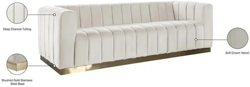 Miniatura 5 de Meridian Furniture 603Cream-S Colección Marlon Modern Sofá tapizado de terciopelo contemporáneo con acolchado de canal profundo, base de acero