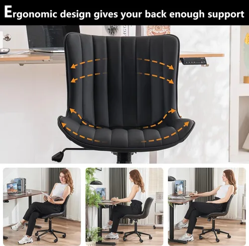 Miniatura 6 de YOUNIKE Silla de escritorio compacta negra para oficina en casa con ruedas, silla de tocador linda sin brazos cómoda con respaldo basculante