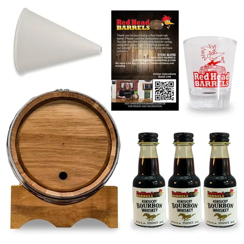 Red Head Barrels Barril de whisky de roble blanco americano carbonizado de 3 litros con esencia saborizante de bourbon de Kentucky, kit de cerveza