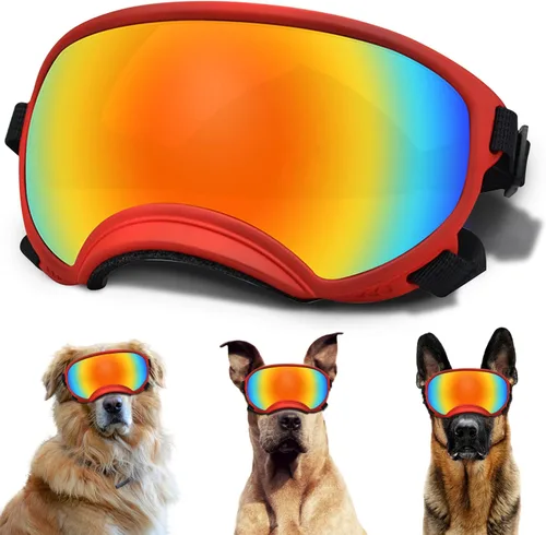 Miniatura 9 de Gafas de sol grandes para perros con correa ajustable, protección UV, a prueba de victorias, adecuadas para perros medianos y medianos