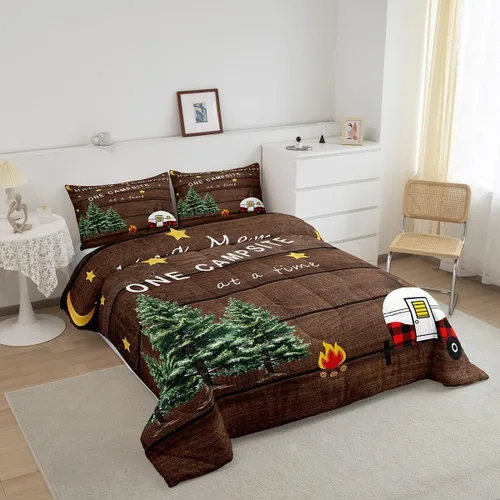 Miniatura 2 de Erosebridal Juego de edredón de campamento para niños y niñas, ropa de cama de campista tamaño twin, edredón vintage de campamento feliz
