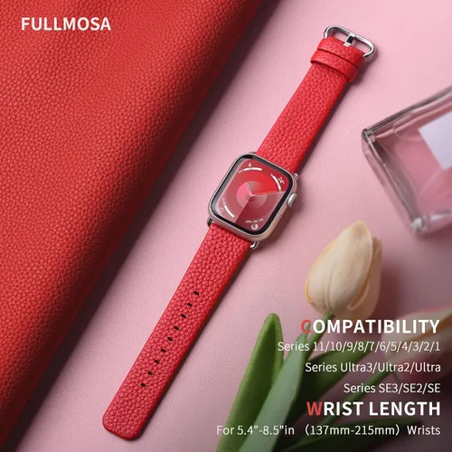 Miniatura 4 de Fullmosa Correa compatible con Apple Watch de cuero rojo de 1.65, 1.61, 1.58, 1.5 pulgadas, correa para iWatch para Series ultra3/2/1 SE3/2/1
