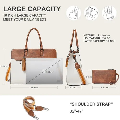 Miniatura 5 de Shrrie Bolsa para laptop de 17 pulgadas para mujer, bolsa de trabajo resistente al agua, maletín con bolso