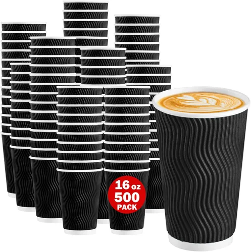 Miniatura 20 de Lamosi Tazas de café desechables 8 oz Paquete de 100, Tazas de café de papel 8 oz para bebidas calientes o frías, Taza de pared ondulada aislada