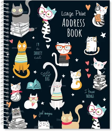 Miniatura 2 de Smarty Cats - Libreta de direcciones impresa grande, 56 páginas, grande de 7 x 8-1/2 pulgadas, encuadernada en espiral, fácil lectura legible