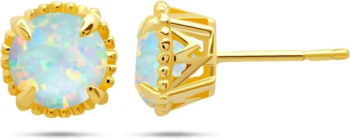 Miniatura 2 de Nicole Miller Fine Jewelry - Pendientes de plata de ley con revestimiento de oro amarillo de 14 quilates de 8mm de corte redondo