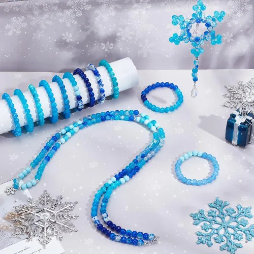 Miniatura 2 de PH PandaHall 450 cuentas de vidrio azul de 0.315 pulgadas, 15 estilos de cuentas de vidrio agrietadas de color azul marino, cuentas redondas sueltas
