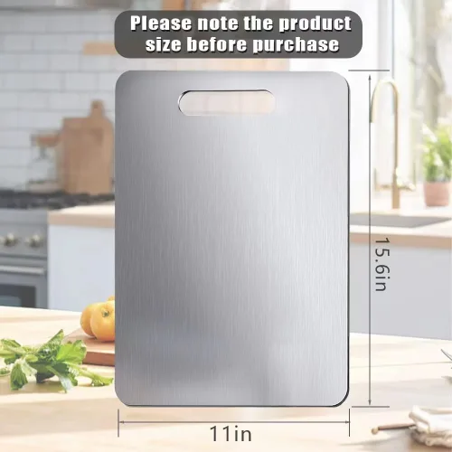 Miniatura 3 de Tabla de cortar de titanio, 2 tablas de cortar de titanio para cocina, no tóxica, tabla de cortar de doble cara de grado alimenticio para acampar al