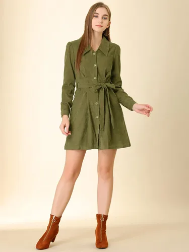 Miniatura 3 de Allegra K Vestido mini camisa de manga larga vintage con botones para mujer