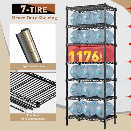 Miniatura 4 de REIBII Estantería de metal de 7 niveles, 71 pulgadas de alto x 18 pulgadas de ancho x 18 pulgadas de profundidad, capacidad de peso de 1176 libras