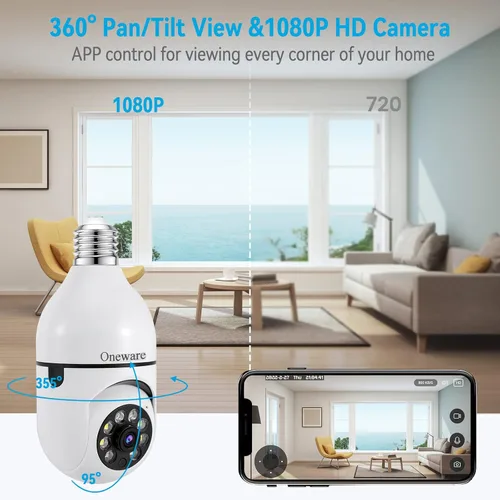 Miniatura 3 de Foco cámara de seguridad HD Pan Tilt inalámbrico 360 grados reflector visión nocturna 5Ghz con reflector detección de movimiento humano y alarma