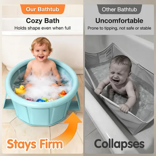 Miniatura 2 de Bañera para bebé con borde superior inflable, bañera infantil extra estable, plegable y portátil para la hora del baño del bebé, diseño sin