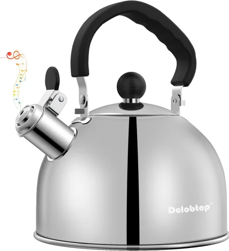 Tetera para estufa - Tetera de acero inoxidable, hervidor de 2 litros para acampar, calefacción eficiente, silbato audible, mango seguro - hervidor