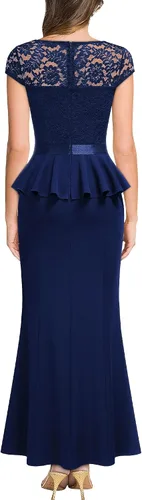 Miniatura 2 de MISSMAY Elegante vestido largo de cóctel con volantes y encaje floral para mujer
