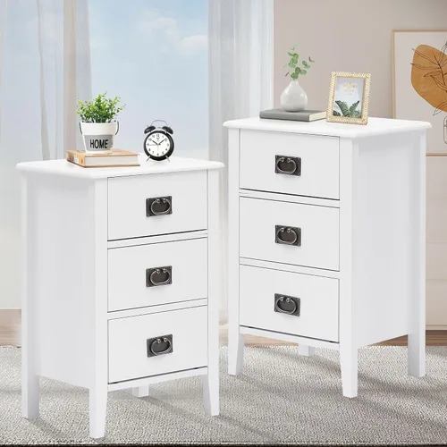 Miniatura 8 de VECELO Juego de 2 mesitas de noche para sala de estar, dormitorio, mesita de noche, muebles de acento vintage para espacios pequeños, patas de Negro